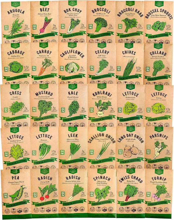 Organo Republic 30 Most Popular Winter Vegetable Garden Seeds Variety Pack- Outdoors/Indoor 8300+ Non-GMO Heirloom Veggie Seeds Broccoli Beet Carrot Cabbage Chives Lettuce Radish Pea Spinach & More by GreenHaven Gardens