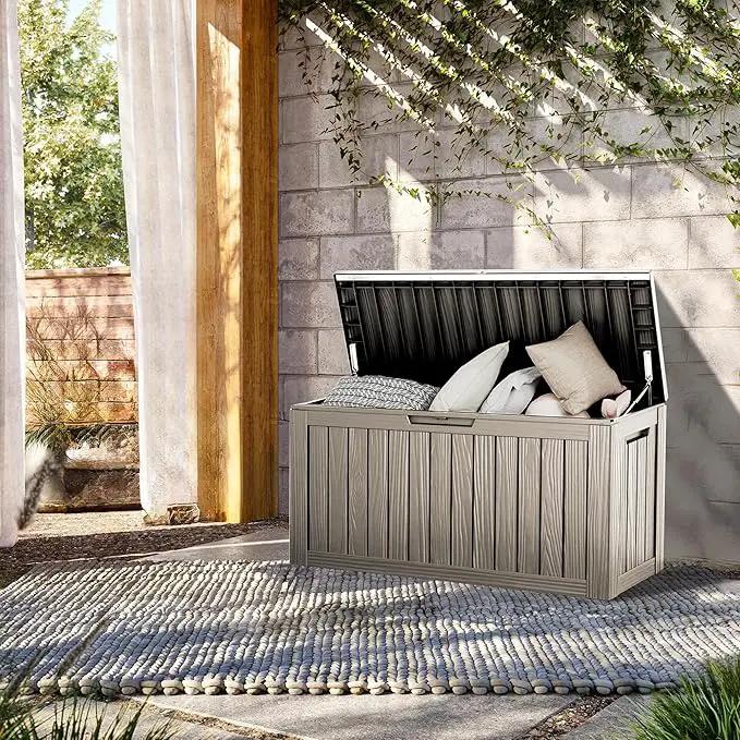 80 Gallon Lockable Resin Deck Box, Waterproof & UV-Resistant Outdoor Storage Box for Outdoor Cushion Storage, Garden Tools & Pool Accessories Storage, Gray by GreenHaven Gardens
