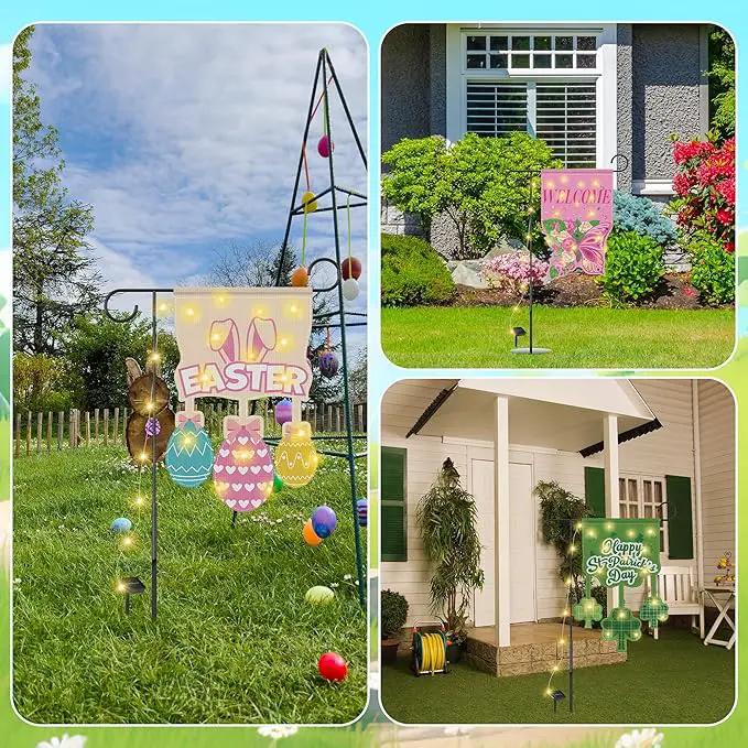 3 Set Seasonal Garden Flags with 8 Modes Solar LED Double Sided 12 x 18 Inch Small Yard Flags Outdoor Lighted Welcome Spring Easter St. Patrick's Day Clover Garden Decor for All Seasons by GreenHaven Gardens