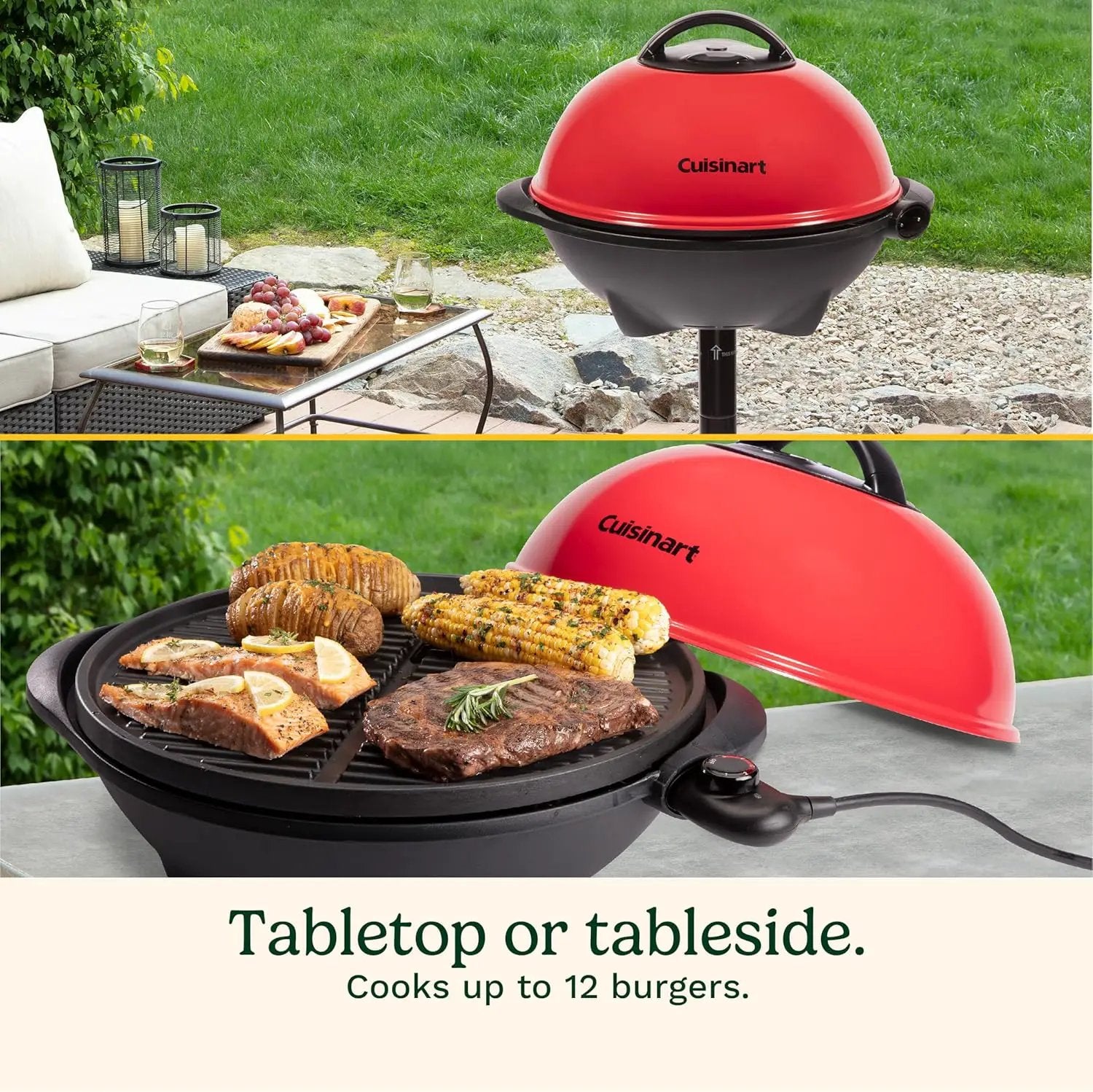 Cuisinart Indoor/Outdoor Electric Grill, 2-in-1 Portable BBQ with Nonstick Cooking Surface, Electric Grill Outdoor with Adjustable Heat, Stand/Tabletop Options for Cookouts, Barbecues, Small Spaces by GreenHaven Gardens