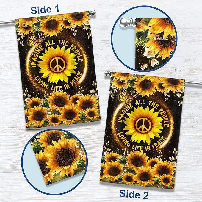 FLAGWIX 30x40 House Flag, Sunflower, Hippie Peace Flag - Double Sided, Heavy Duty Canvas, Fade Resistant - House Flags, Decorations For Home, Outside, Indoor, Outdoor Decor Flag with Grommets by GreenHaven Gardens