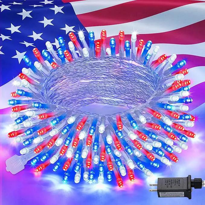 JMEXSUSS Red White & Blue Lights Clear Wire, 66 Ft 200 LED 4th of July Decorations String Lights Plug in, Christmas Lights for Independence Day Celebration Party Memorial Day Patriotic Holidays Decor by GreenHaven Gardens
