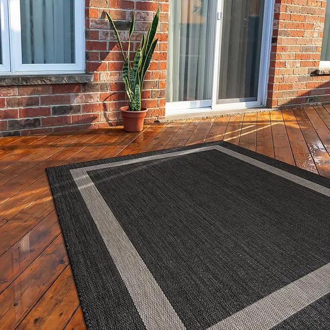 CAMILSON Outdoor Rug 6x9,Modern Outside Rugs for Patios Porches Waterproof Durable Washable Non-Shedding, Easy-to-Clean Indoor Outdoor Area Carpet (6 x 9, Bordered - Dark Gray/Light Gray) by GreenHaven Gardens