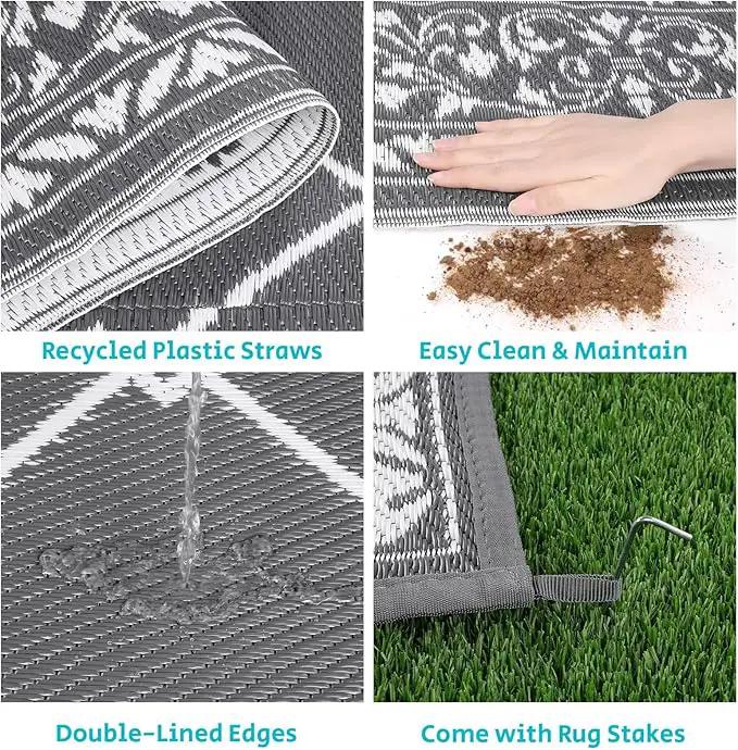 HEBE Outdoor Rug Waterproof 9x12, Reversible Plastic Straw Rug RV Camping Rug, Indoor Outdoor Patio Mat Clearance, Outside Carpet for Porch,Deck,Camper,Balcony,Backyard,Picnic by GreenHaven Gardens
