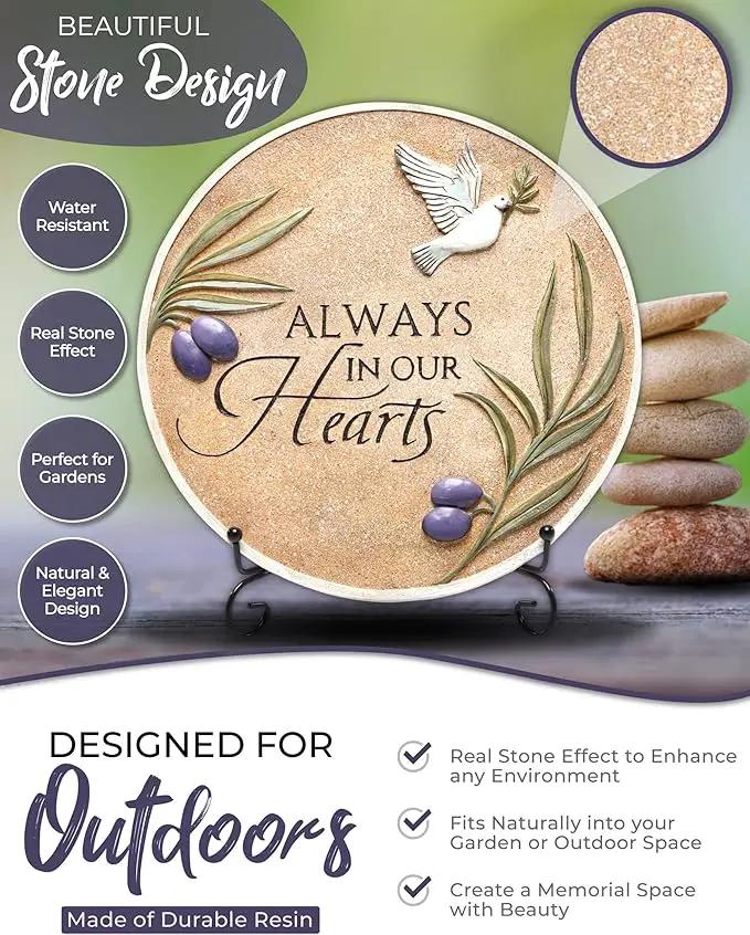 10-Inch Garden Memorial Stone with Included Plaque Stand & Sympathy Card, Memorial Plaques for Outdoors with Peace Dove Amongst Olive Branches, Memorial Stepping Stone for Loss of Loved One by GreenHaven Gardens