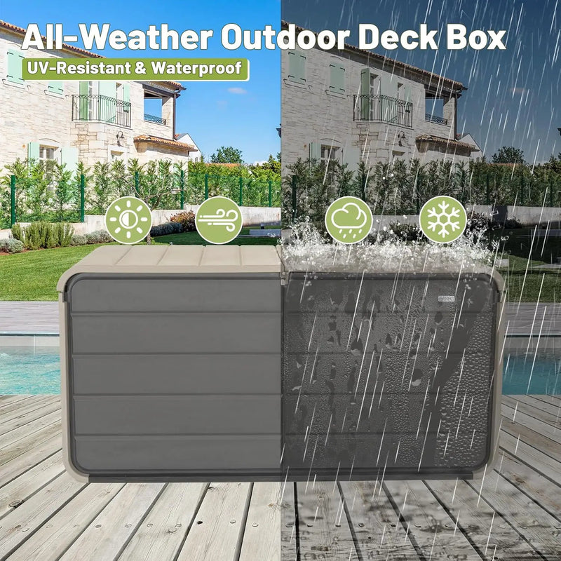 KUIKUI Deck Boxes Outdoor Waterproof, Large Outdoor Deck Box with Wheels Waterproof, 260 Gallon XXL Storage Box Lockable, Grey by GreenHaven Gardens