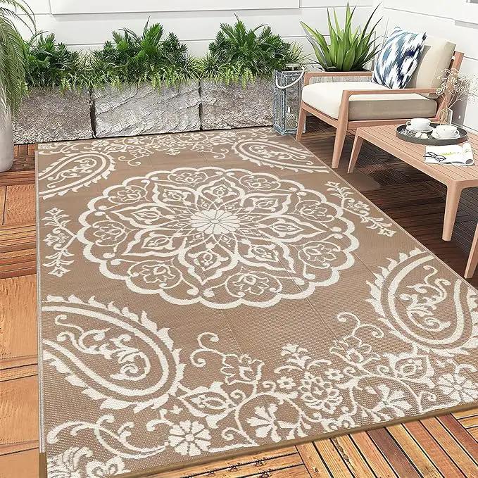 Pauwer Waterproof Outdoor Rug 5x8, Reversible Plastic Straw Patio Camping Rug, Indoor Outdoor RV Mat Carpet for Deck, Camper, Porch, Balcony, Backyard, Picnic, Boho Brown by GreenHaven Gardens