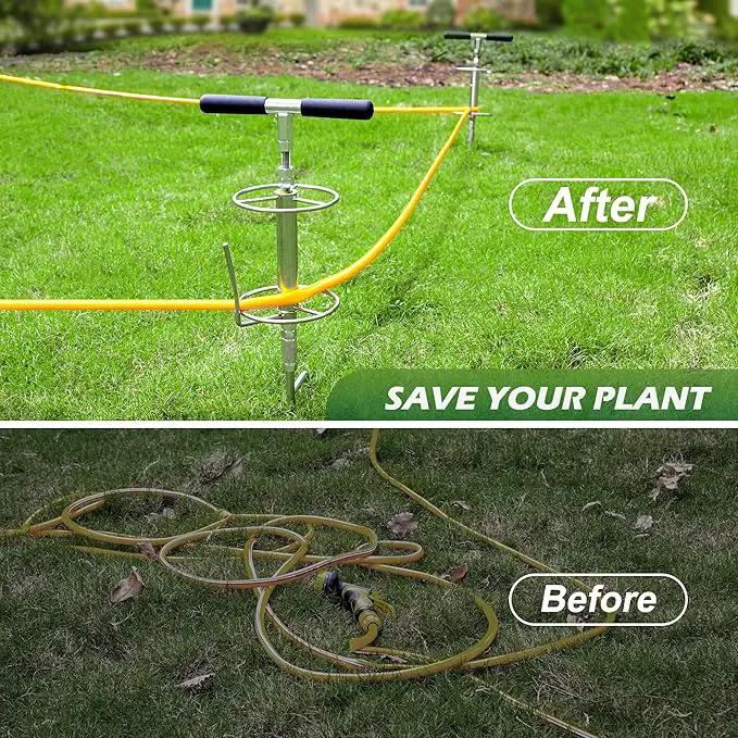 Walensee 32" Garden Hose Guide Spike Right Angle Hose Pulling Stand, Heavy Duty Metal Hose Reel for Garden Corner Auxiliary Watering Hose Reel, Lawn & Garden Watering Equipment, Plant Flower Protector by GreenHaven Gardens