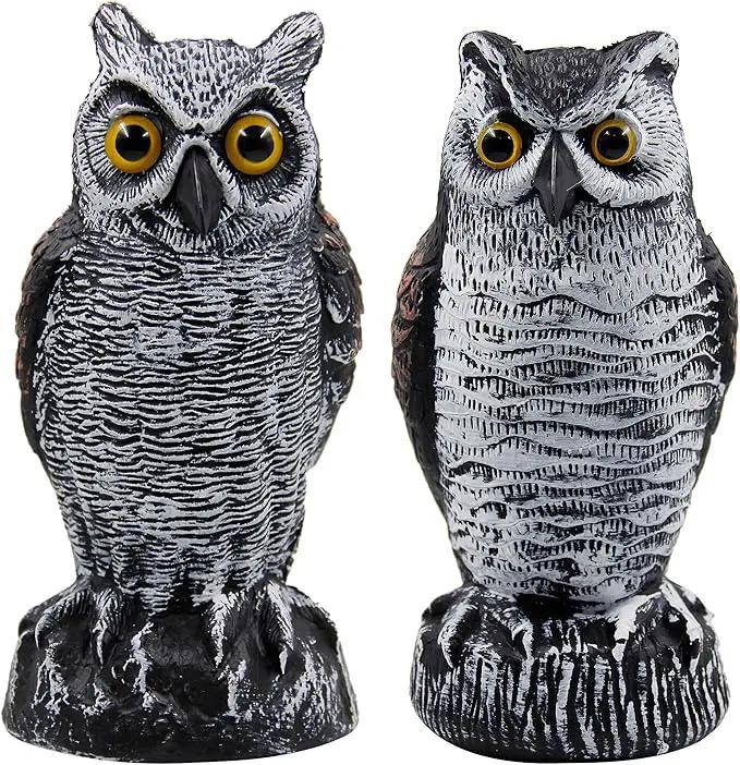 Hausse 2 Pack Fake Horned Owl Bird Scarecrow Decoy, Plastic Deterrents, Halloween Decoration, Nature Enemy Pest Repellent for Outdoor Garden Yard by GreenHaven Gardens