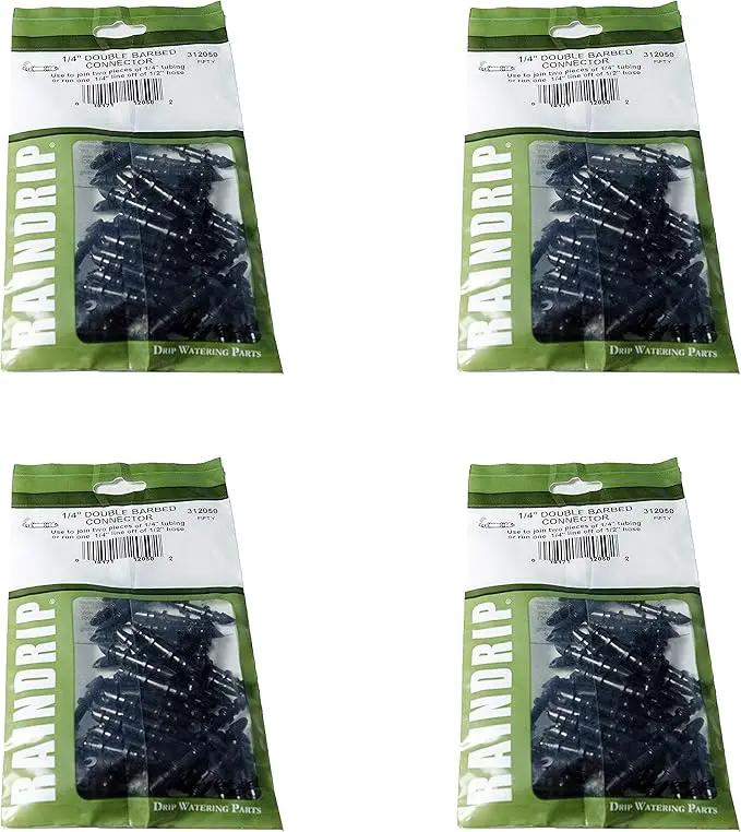 Raindrip 312050 312050B Single Barbed Connectors, 1/4-Inch, 50 Per Bag, Blacks Pack of 4 by GreenHaven Gardens