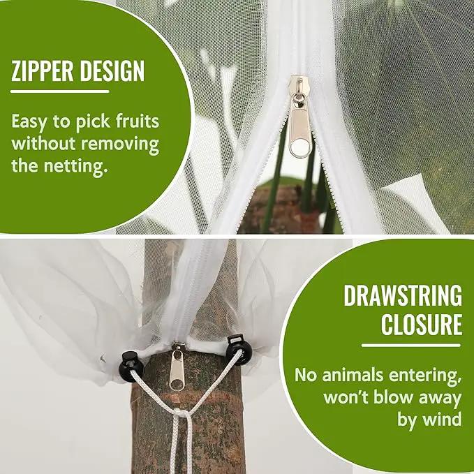2 Pack Fruit Tree Netting Bags with Zipper and Drawstring, Ultra Fine Mesh Garden Netting Plant Cover, Bird Netting for Blueberry Bushes, Fruit Vegetable Trees, Flowers (White, 10 x 10 ft) by GreenHaven Gardens