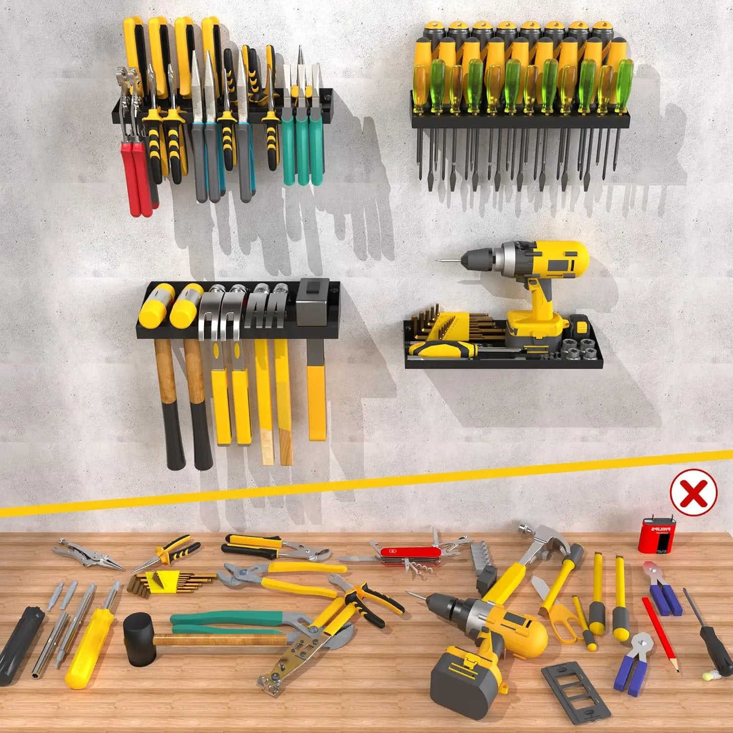 UNITEDPOWER Wall Mount Hand Tool Storage Set, Screwdriver Organizer, Pliers Holder, Hammer Rack, Metal Hardware Tray for Garage Workshop Workbench - 4 Pack by GreenHaven Gardens