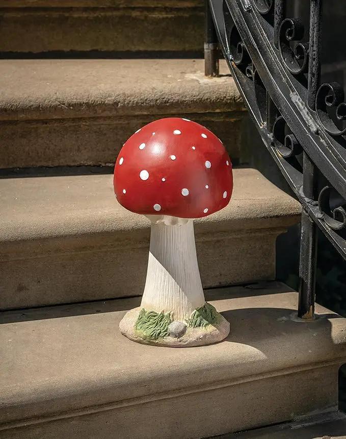 Roman, 13.25" H Whimsical Toadstool Garden Statue, Outdoor Decor by GreenHaven Gardens