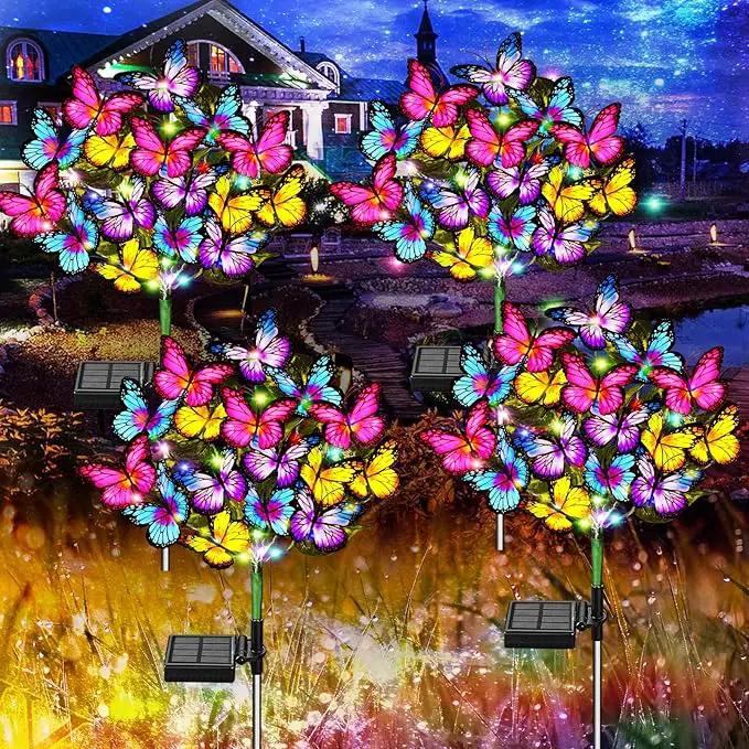 Solar Garden Lights Solar Lights Outdoor Waterproof Solar Lights 4 Pack with New Upgraded 144 LED 68 Butterflys Outdoor Solar Lights for Yard Outside Garden Pathway Decor Gifts for Women by GreenHaven Gardens