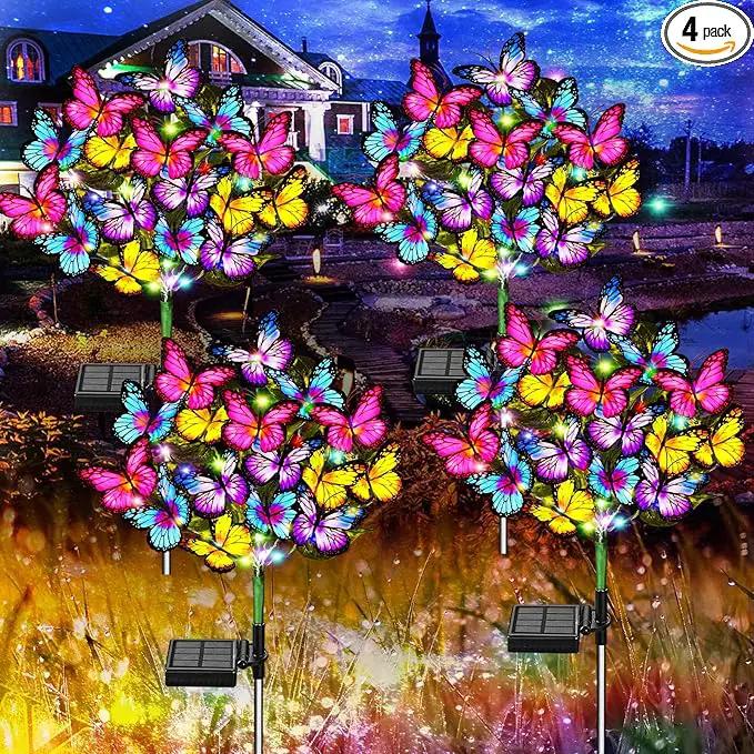 Solar Garden Lights Solar Lights Outdoor Waterproof Solar Lights 4 Pack with New Upgraded 144 LED 68 Butterflys Outdoor Solar Lights for Yard Outside Garden Pathway Decor Gifts for Women by GreenHaven Gardens
