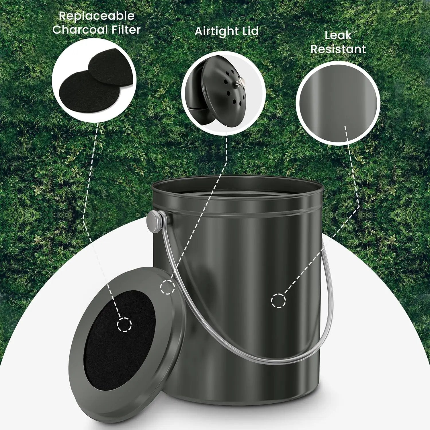 Utopia Kitchen Compost Bin for Kitchen Countertop, 1.3 Gallon Compost Bucket for Kitchen with Lid, Includes 1 Spare Charcoal Filter (Grey) by GreenHaven Gardens