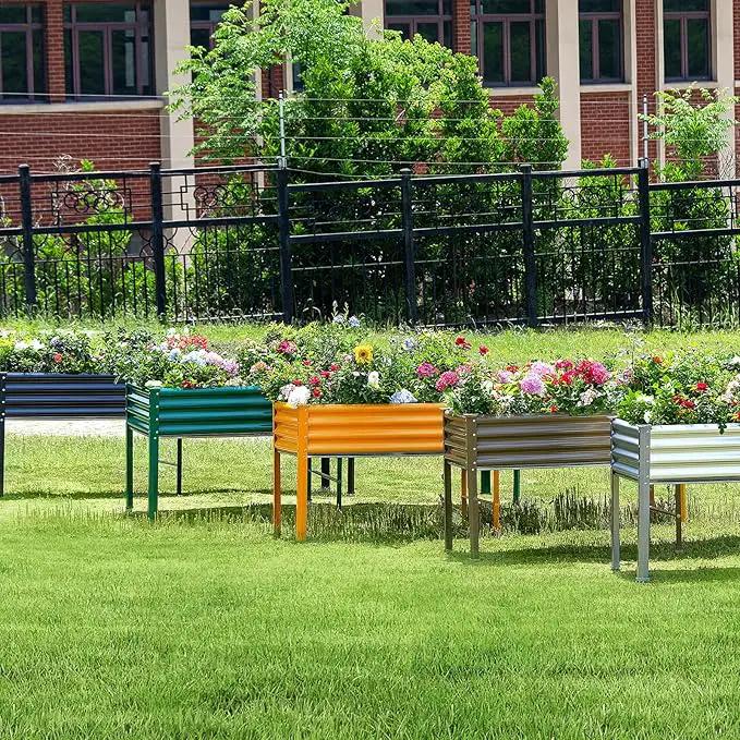 Land Guard Galvanized Raised Garden Bed with Legs, 96×24×32in Raised Garden Beds Outdoor with Drainage Holes, Planter Boxes Outdoor for Backyard, Patio, Balcony, 800lb Capacity, Gray by GreenHaven Gardens