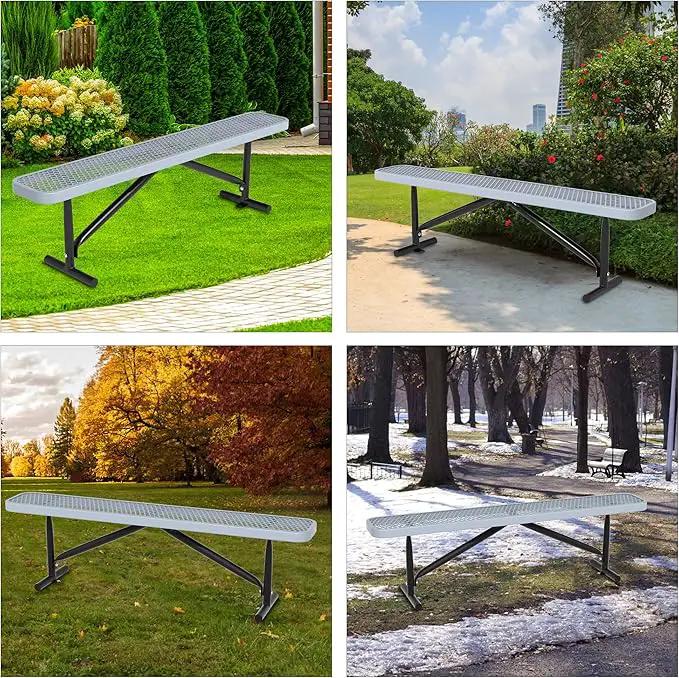 48" L Outdoor Steel Flat Bench, Heavy Duty Metal Park Bench for Outside, Expanded Metal, Commercial Benches Mesh Bench for Shopping Mall, Store, Lawn, Park, Patio, Deck, Garden (Grey, 6FT) by GreenHaven Gardens