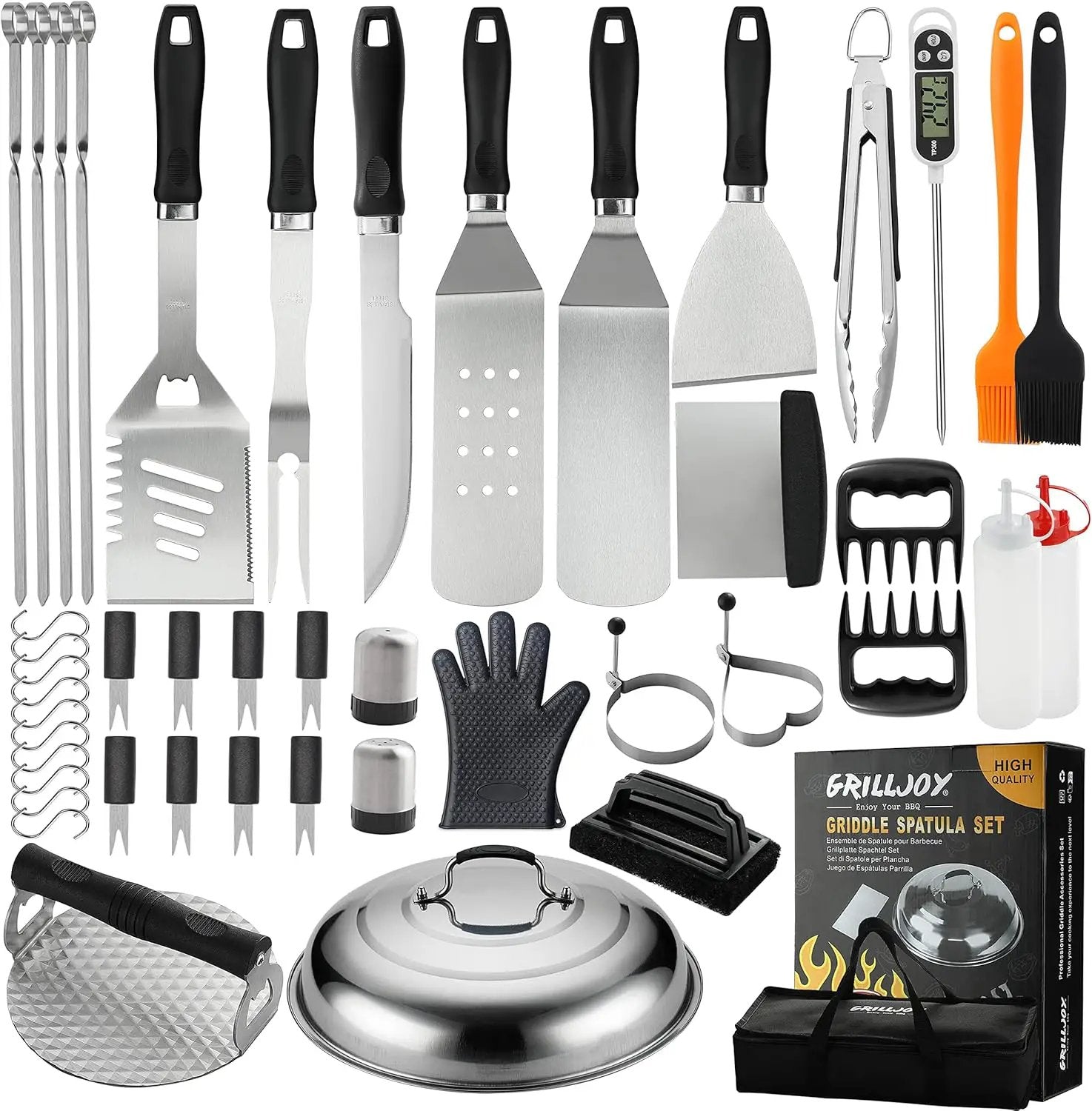 Grilljoy 46PC Griddle Accessories Set with Robust Plastic Handle, All-in-One Griddle Tools Kit for Flat Top Grills Teppanyaki Hibachi, Stainless Steel Grill Spatula Kit for Outdoor Camping Grilling by GreenHaven Gardens