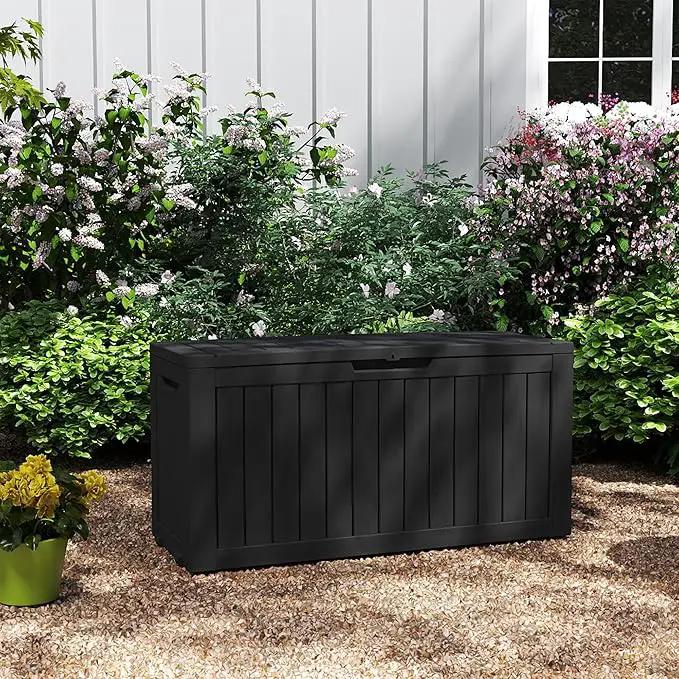 90 Gallon Waterproof Outside Storage Box - Patio Storage & Outdoor Deck Box, All-Weather Resin Chest for Pool/Garden Accessories, Lockable UV-Resistant, Jet Black by GreenHaven Gardens