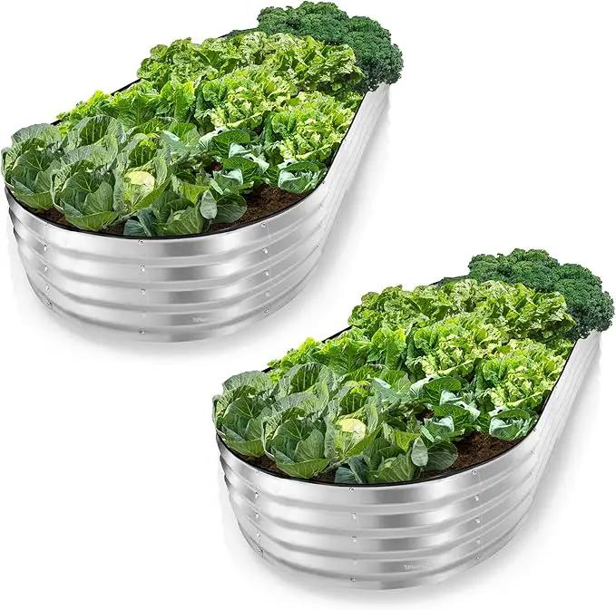 Galvanized Raised Garden Beds Outdoor // 8×4×1 ft (2-Pack) Planter Raised Beds for Gardening, Vegetables, Flowers // Large Metal Garden Box // Patented Tool-Free Design (Silver) by GreenHaven Gardens