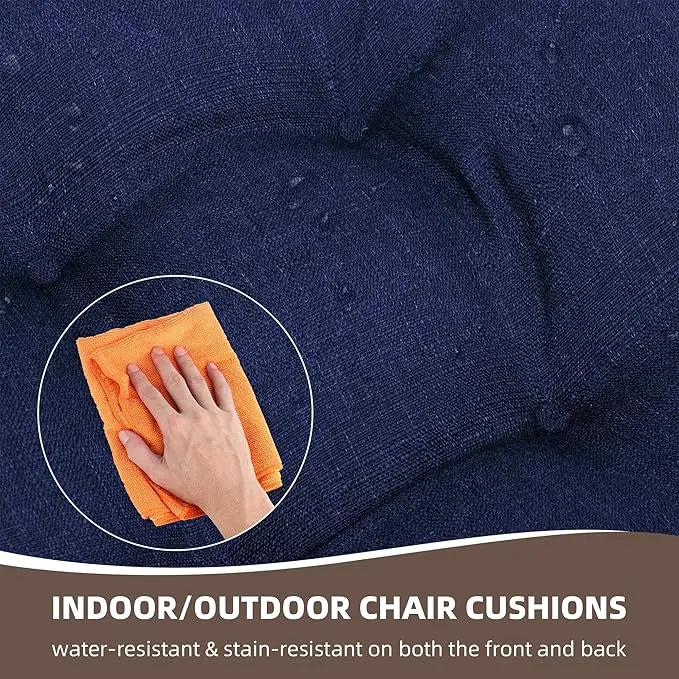 RACE LEAF 4 Pack 17x17 Patio Chair Cushions, Thickened Waterproof Cushions with Stain Resistant Cover and Non-Slip Ties (Navy) by GreenHaven Gardens