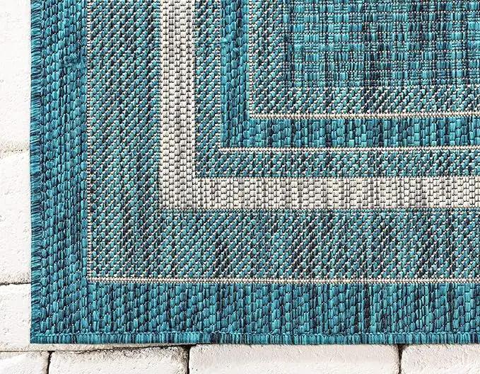 Unique Loom Outdoor Border Collection Area Rug - Soft Border (4' 1" x 6' 1" Rectangle, Teal/ Ivory) by GreenHaven Gardens