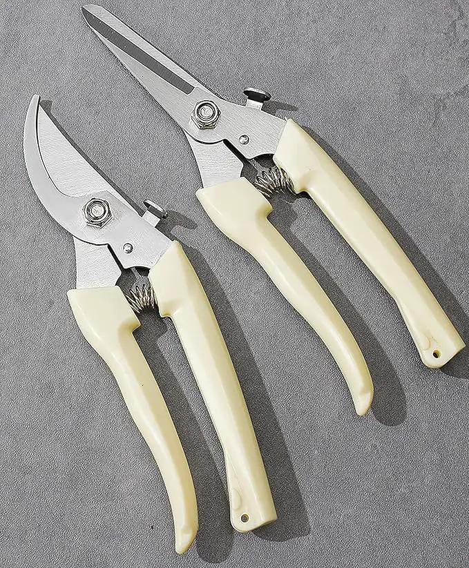 Garden Flower Shears Pruning Shears 6.9 inches Straight and Bypass Scissors Heavy Duty Plant Scissors for Cutting Flowers, Trimming Plants, Bonsai, Fruits Picking (White handle Straight and Bypass) by GreenHaven Gardens