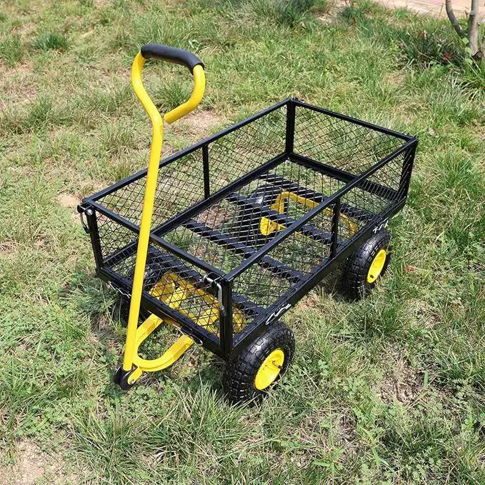 Wagon Removable Sides - Farm, Warehouse, Yard Dump Cart - Yellow+Black Air Wheels by GreenHaven Gardens