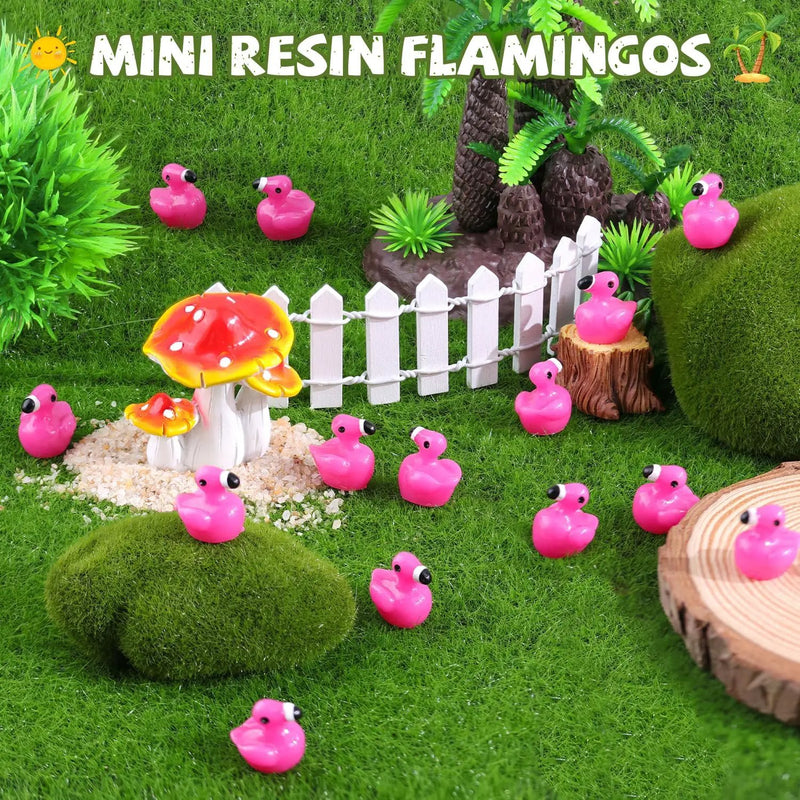 200PCS Mini Resin Animals Cute Rose Pink Tiny Flamingo Ducks, Miniature Figures to Hide, Small Animal Toys Accessories Bulk for Topper Garden Dollhouse Landscape Aquarium Ornaments DIY Crafts & Decor by GreenHaven Gardens