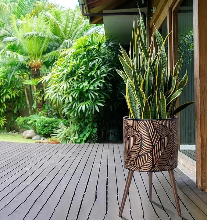 D'vine Dev 16 Inch Planter Pot with Stand, Mid-Century Tall Plant Pot with Legs for Indoor Plants, XX-Large, Bronze/Grey, 88-L-E-6 by GreenHaven Gardens
