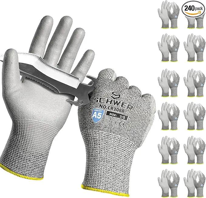 240 Pairs ANSI A5 Cut Resistant Work Gloves, Cut Proof Gloves with PU Coating, Used for Metal Fabrication, WoodWorking, Construction, Non Slip, Durable, S, CR3088 by GreenHaven Gardens