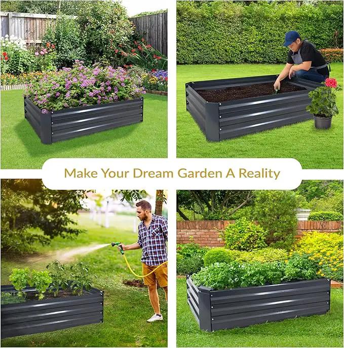 Sunnydaze 11.75" H Raised Metal Garden Bed - Galvanized Raised Garden Bed Outdoor for Vegetables and Flowers - Dark Gray - 4' x 2' Rectangle by GreenHaven Gardens