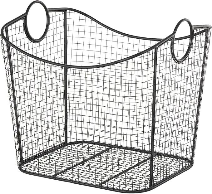 Deco 79 Metal Decorative and Functional Storage Basket Deep Basket Organizer with Round Handles, Basket for Storage 20" x 18" x 20", Black by GreenHaven Gardens