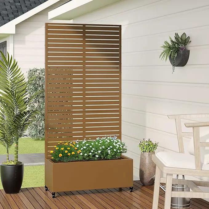 Casaphoria Metal Raised Garden Bed with Trellis and Wheels, 72"x35"x16" Planter Box for Climbing Plants, Vegetables & Vines, Features Drainage Holes and Privacy Screen (Brown-Louvered) by GreenHaven Gardens