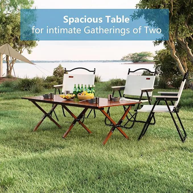 Folding Camping Table, 48Inch Lightweight Roll-Up Table Aluminum Low Portable Picnic Table with Carrying Bag for Outdoor, Beach, Picnic, Backyards, BBQ and Party Walnut Color by GreenHaven Gardens