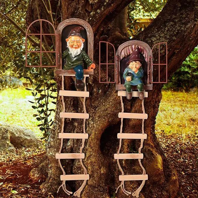Thyle 4 Pieces Elf Out The Door Tree Hugger Garden Statue Gnome Resin Gnome Figurine Hanging Inappropriate Garden Gnomes Tree Gnome Decoration Tree Faces Decor Outdoor for Patio Lawn Ornament by GreenHaven Gardens