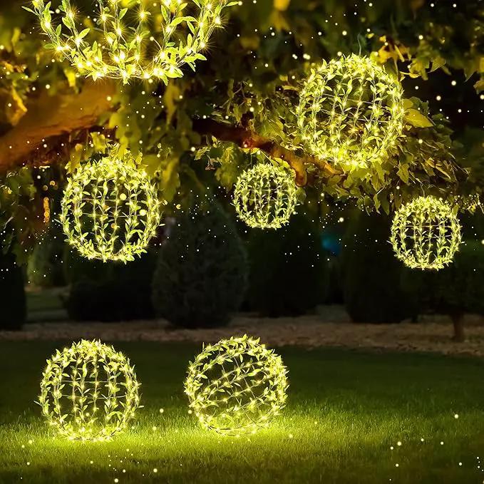 Flacchi Hanging Iron Sphere Lights with Artificial Greenery – 12Inch 120 LED Waterproof Outdoor/Indoor Decor Ball Light with Timer & 8 Modes – 2 Pack for Garden, Christmas, Weddings (Warm White) by GreenHaven Gardens