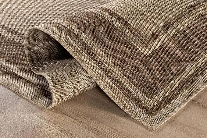Beverly Rug Outdoor Rug 6x9 Modern Bordered Area Rugs for Indoor and Outdoor Patio Deck Porch Garden Waterproof Weather Sun Resistant Washable Outside Carpet (6 x 9 Jute) by GreenHaven Gardens