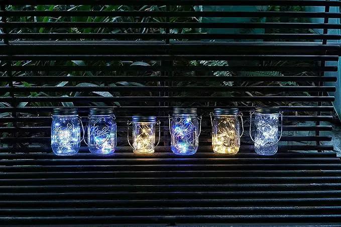 Decorman Solar Mason Jar Lights, 4 Pack 30 LED Fairy Star Firefly String Lids Lights with 4 Hangers for Patio Yard Garden Party Wedding Christmas Decoration(Jars Not Included) (4 Pack, Warm White) by GreenHaven Gardens