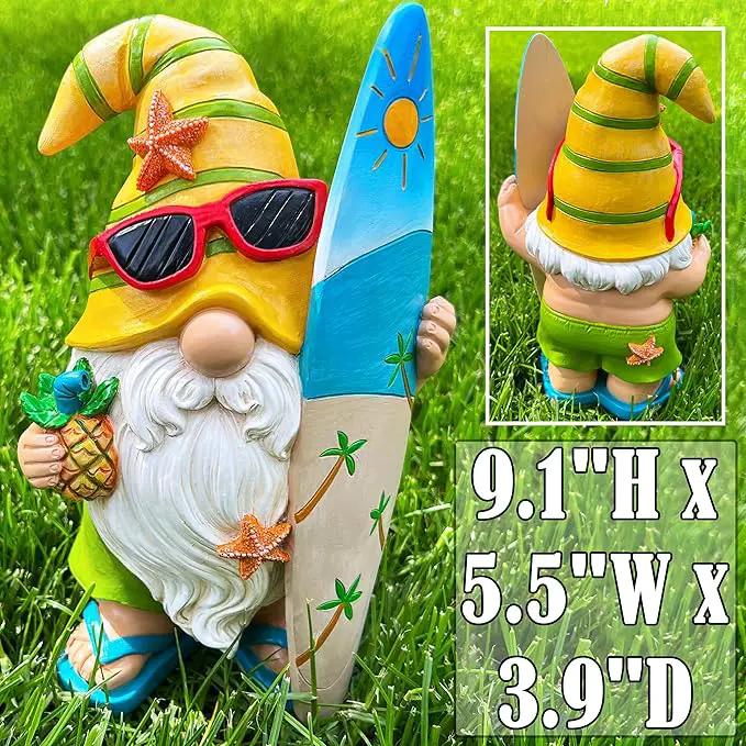 Mood Lab Garden Gnome - Surfer Gnome Figurine - 9.1 Inch Tall Funny Lawn Statue - for Outdoor & House Decor by GreenHaven Gardens