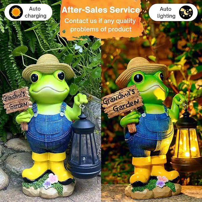 Frog Garden Statue with Solar Light, Gardener Frog Decoration with Solar Lantern Light for Home, Outdoor, Garden, Patio and Yard Decor, Best Gifts for Mom/Grandma, Grandma's Garden by GreenHaven Gardens