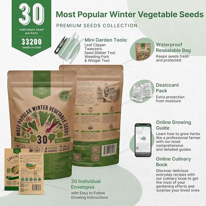Organo Republic 30 Most Popular Winter Vegetable Garden Seeds Variety Pack- Outdoors/Indoor 8300+ Non-GMO Heirloom Veggie Seeds Broccoli Beet Carrot Cabbage Chives Lettuce Radish Pea Spinach & More by GreenHaven Gardens