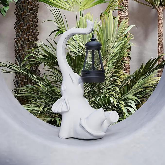 Statue Decoration, Figurine, Lawn Statue, Sculpture Ornament, Animal Figurine - Elephant Resin Statue with Lantern (Face Upward) by GreenHaven Gardens