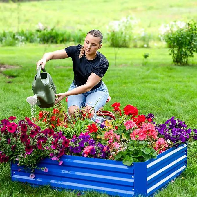 Sunnydaze Galvanized Raised Garden Bed - Metal Raised Bed for Gardening - Outdoor Planter Box for Flowers, Plants, and Vegetables - Blue - 48" W x 36" D x 12" H Rectangle by GreenHaven Gardens