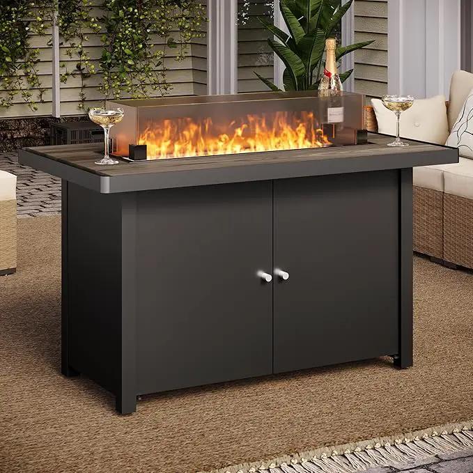 LAUSAINT HOME Propane Fire Pit Table 43 Inch with Lid, 55,000 BTU Gas Fire Pits for Outside Patio with Glass Wind Guard, Gray Glass Beads by GreenHaven Gardens