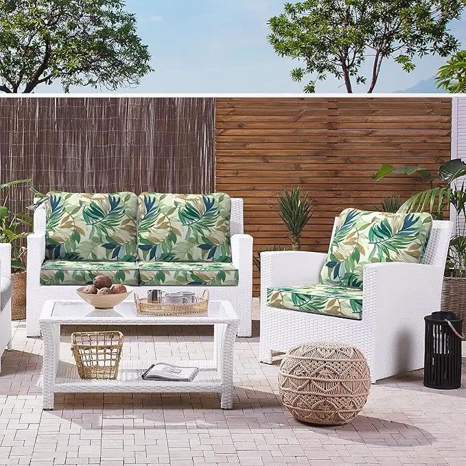 LVTXIII Outdoor Deep Seat Cushion Patio Seat and Back Cushion Set Seasonal Chair Cushion with Removable Cover and Adjustable Buckle for Home and Garden, 22"x22"x4", Lush Leaf Green by GreenHaven Gardens