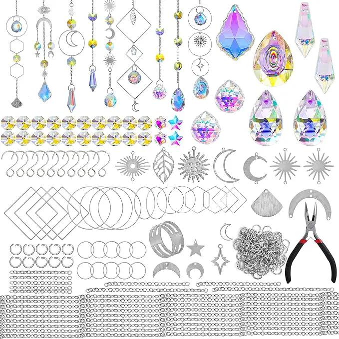 H&D HYALINE & DORA DIY Crystal Suncatcher Assembly Craft Kits for Adults 215pcs Rainbow Prisms Beads Pendant Crystal Window Sun Catchers Hanging Ornament Indoor Outdoor Decor, Silver by GreenHaven Gardens