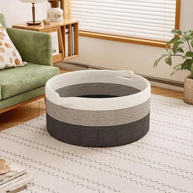 125L Extra Large Blanket Basket, 25" x 16", Jumbo Laundry Woven Baskets Decorative Home, Cotton Rope Basket with Handles, Baby Toy Baskets for Storage, Gradual Gray by GreenHaven Gardens