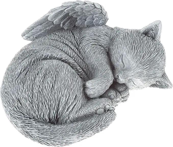 Pure Garden Cat Memorial Stone - Peaceful Sleeping Kitten Angel Statue for Garden, Remembrance, Grave Marker, and Loss - Pet Sympathy Gift (Gray) by GreenHaven Gardens